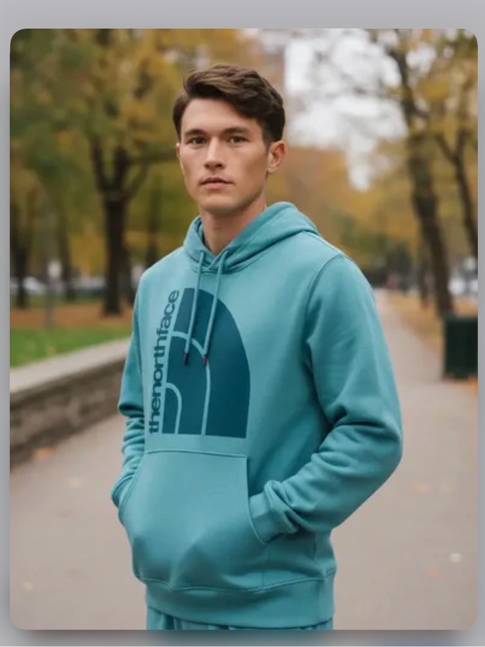 The North Face Teal Pullover Hoodie with Dark Teal Logo - Men's
